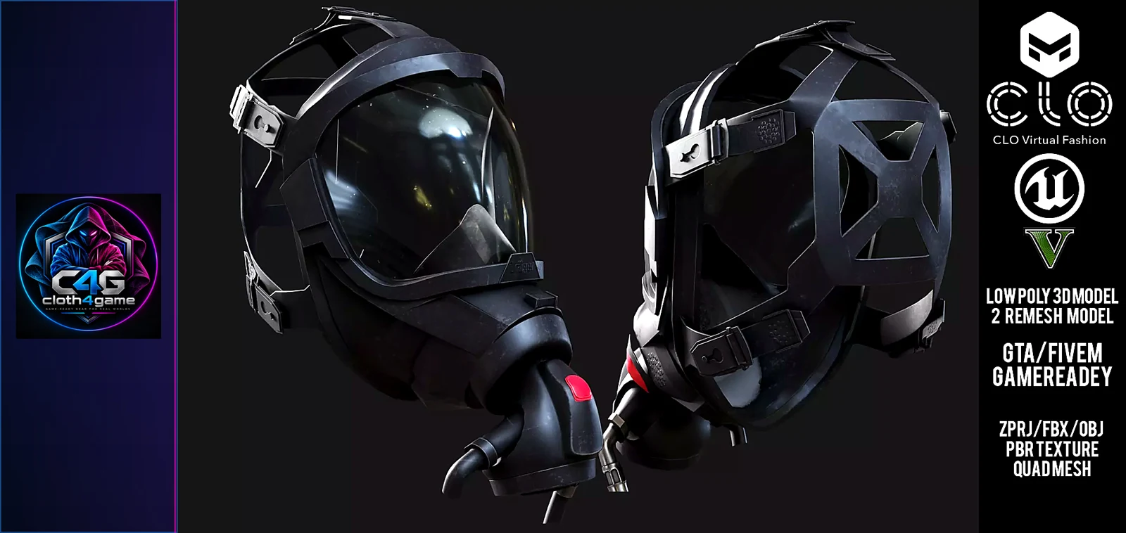 Drager FPS 7000 Full Face Mask High-Poly 3D Model FiveM - 3D model render by Cloth4Game