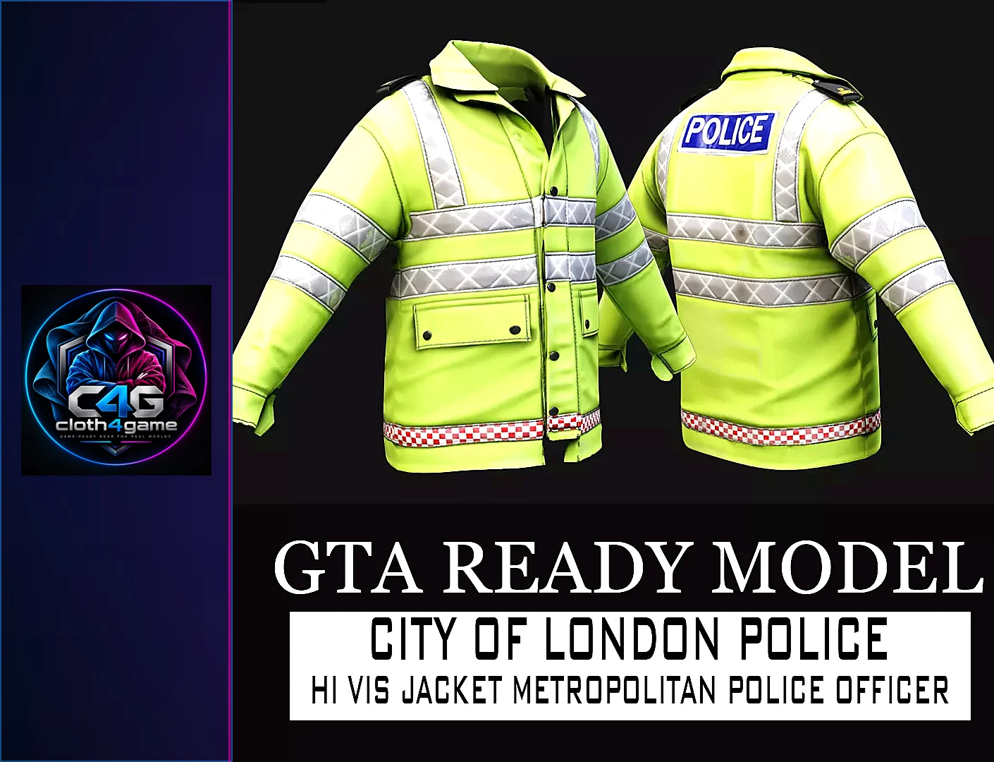 Gore-Tex Hi-Vis Jacket UK Police Coat GTA EUP FIVEM uniform - 3D model render by Cloth4Game
